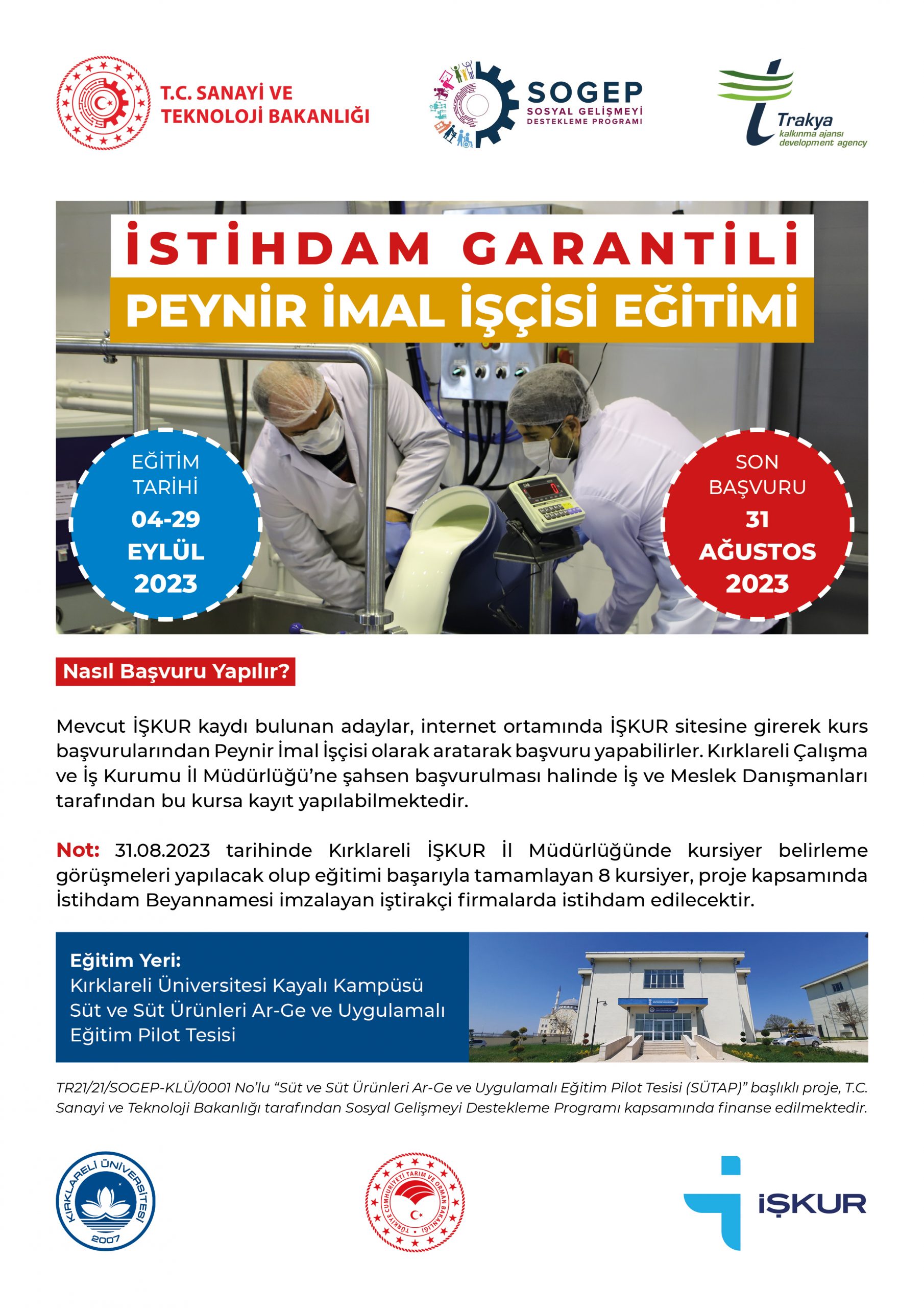 İSTİHDAM GARANTİLİ PEYNİR İMAL İŞÇİSİ EĞİTİMİ