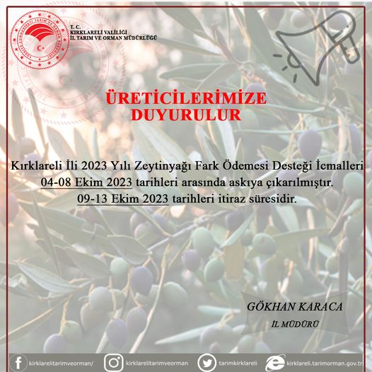 İTİRAZ SÜRESİ 09-13 EKİM ARASI