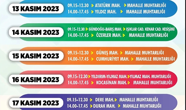 Mobil Atık Toplama Aracı haftalık programı