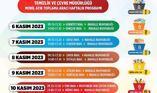 Mobil Atık Toplama Aracı haftalık programı