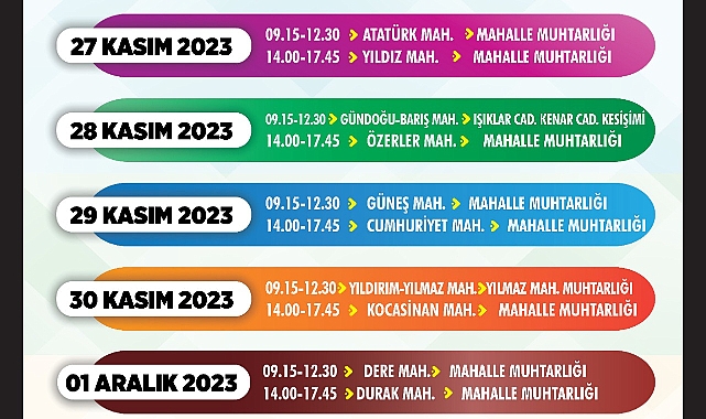 Mobil Atık Toplama Aracı haftalık programı yayınlandı.