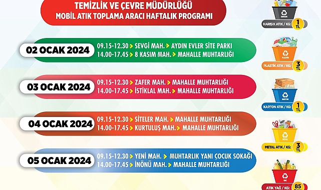 Mobil Atık Toplama Aracı Haftalık Programı