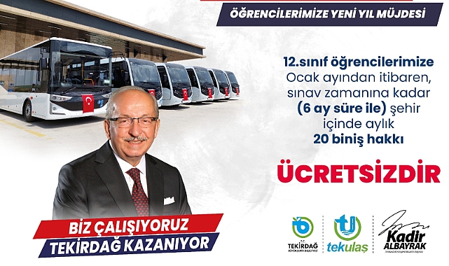 Tekirdağ'da öğrencilere ulaşım ücretsiz olacak!