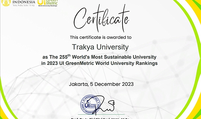 Trakya Üniversitesi, UI GreenMetric Sıralamasında 255. Sırada