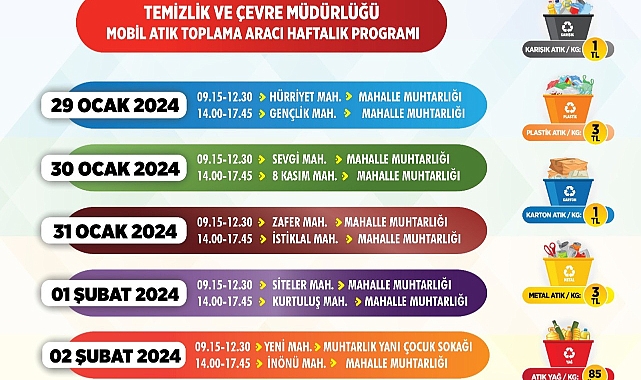 Mobil Atık Toplama Aracı Haftalık Programı
