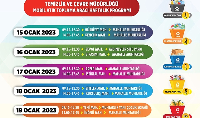 Mobil Atık Toplama Aracı Haftalık Programı