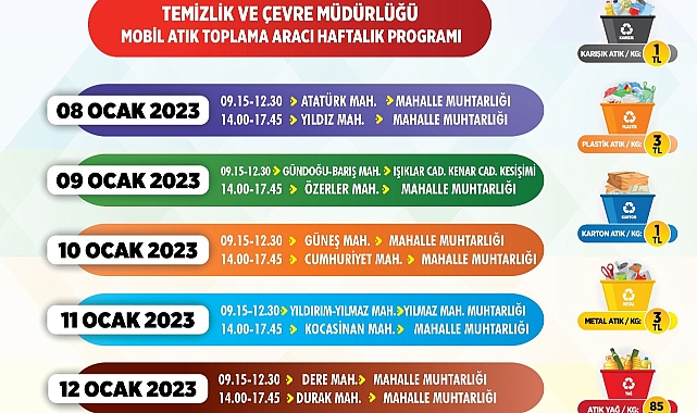 Mobil Atık Toplama Aracı Haftalık Programı