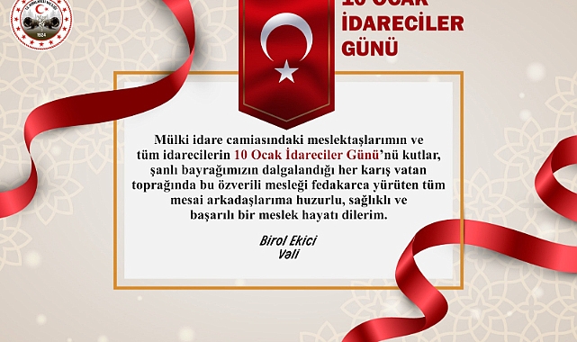 Vali Ekici'den 10 Ocak İdareciler Günü Mesajı