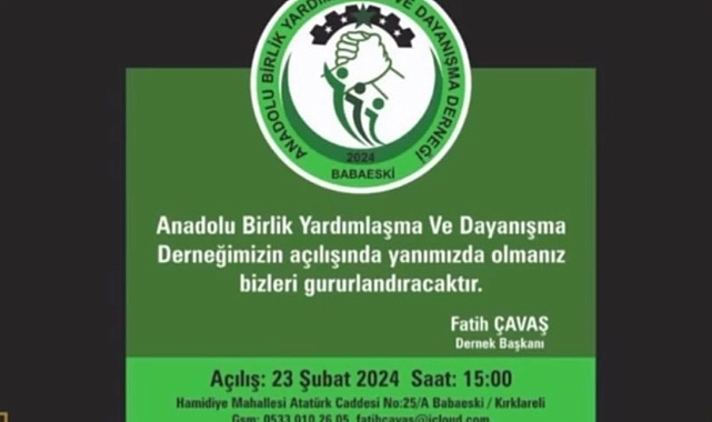 Anadolu Birlik ve Dayanışma Derneği Açılışı Yarın