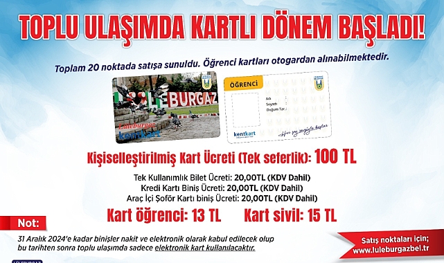 Lüleburgaz’da toplu ulaşımda elektronik kart dönemi başladı