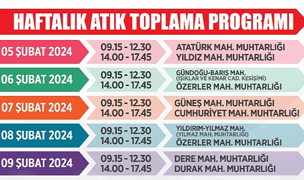Mobil Atık Toplama Aracı Haftalık Programı