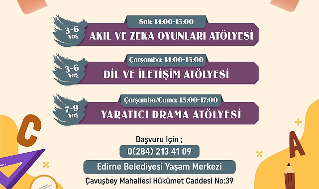 Edirne Belediyesi'nden Çocuklar İçin Ücretsiz Atölye Etkinlikleri