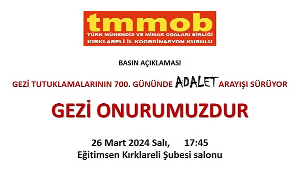 TMMOB Kırklareli İl Koordinasyon Kurulu, GEZİ Tutuklamalarını Hatırlatacak