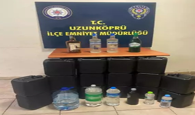 Edirne'de bir iş yerinde 64 litre etil alkol ele geçirildi