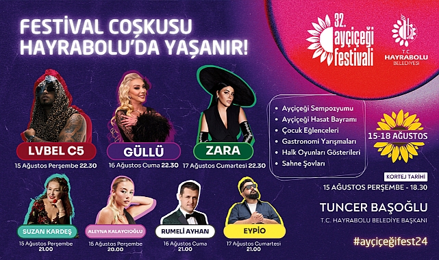 Hayrabolu 32. Ayçiçeği Festivali Başlıyor: Eğlence, Müzik ve Kültür Dolu 4 Gün!