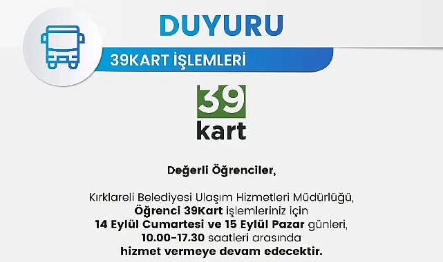 39Kart İşlemleri İçin Önemli Duyuru