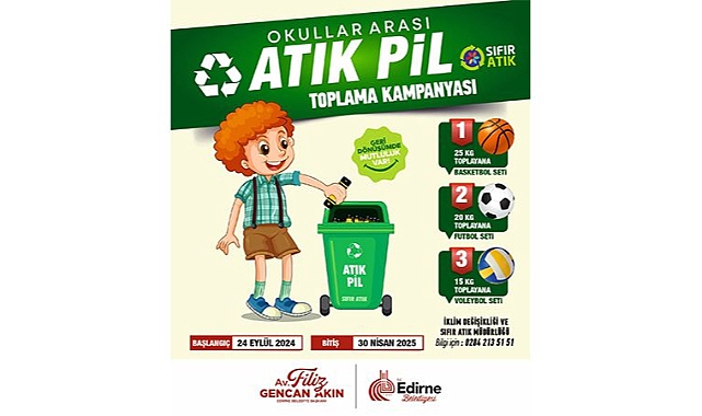 EDİRNE BELEDİYESİ'NDEN ÇEVRE DOSTU KAMPANYA: OKULLAR ARASI PİL TOPLAMA KAMPANYASI BAŞLIYOR!