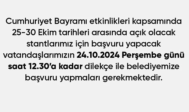 29 Ekim Cumhuriyet Bayramı için El Emeği Stantları Başvuruları Başladı