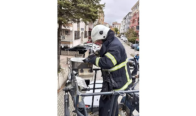 Ağaçta ipe dolanıp mahsur kalan kargayı itfaiye kurtardı