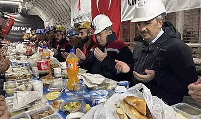 Edirne Valisi Sezer, yerin 200 metre altında madencilerle iftar yaptı
