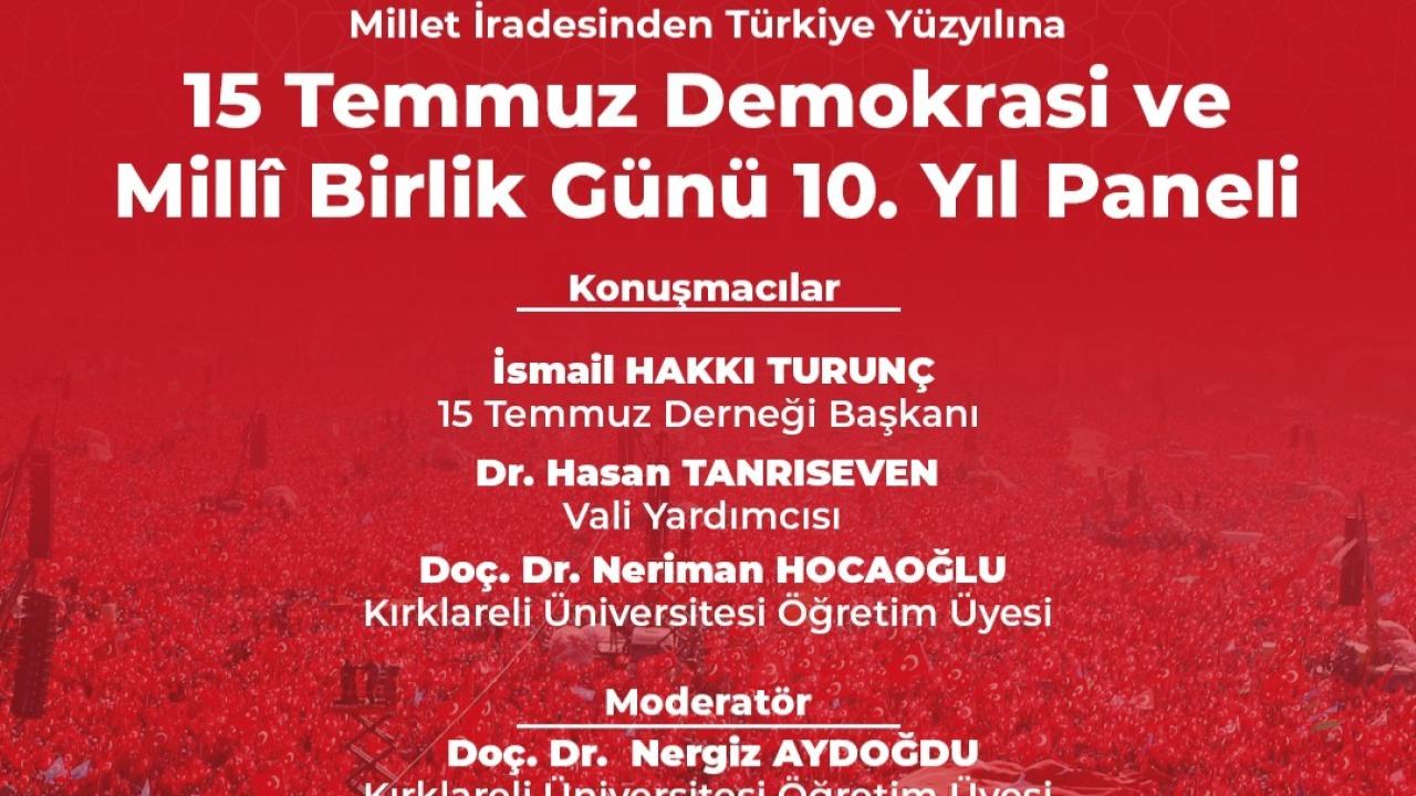 Kırklareli Üniversitesi'nde 15 Temmuz Paneli Düzenlenecek